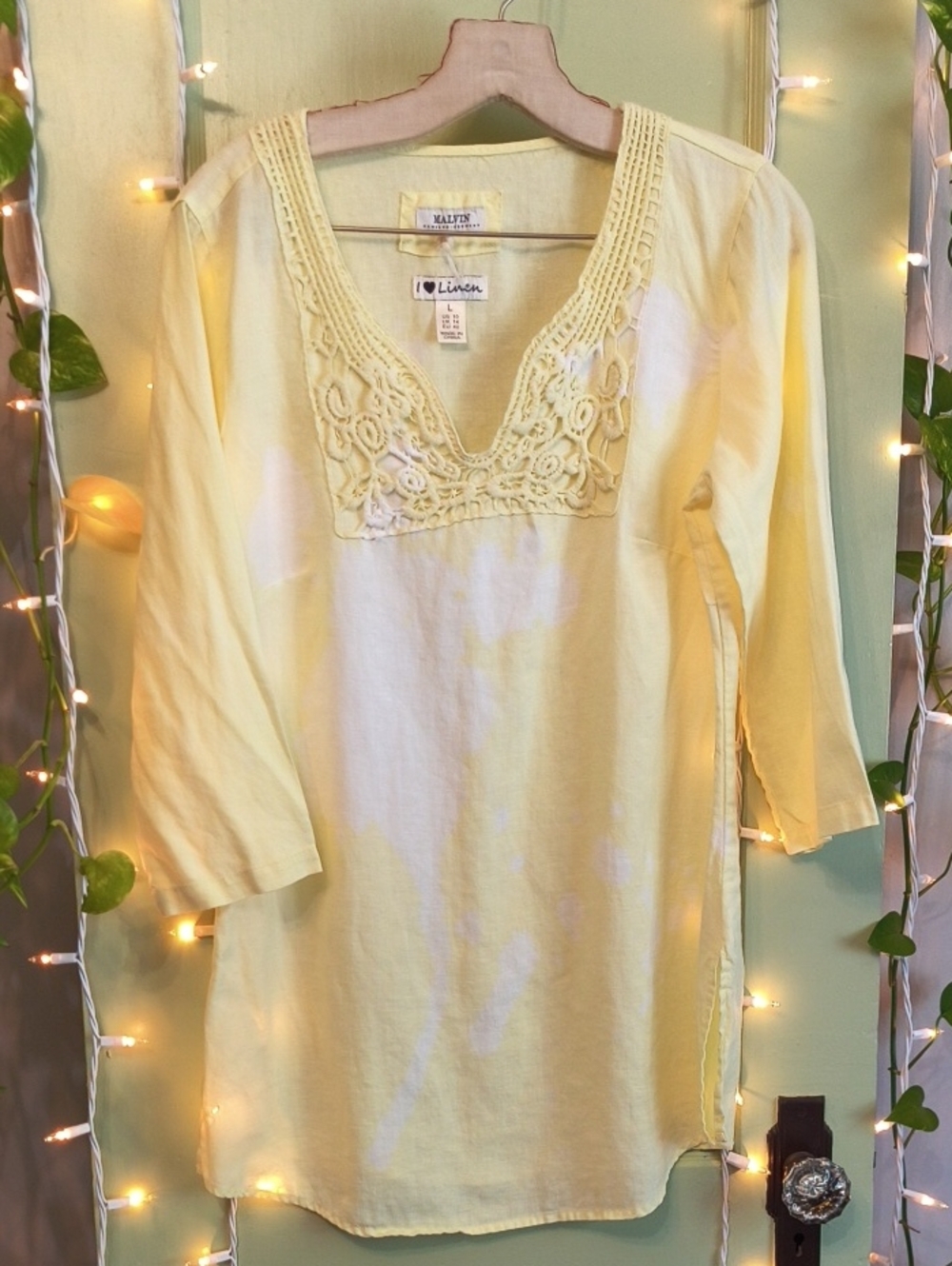 Women's 🆓 Malvin I 🖤 Linen Bright Butter Yellow Bleach White Tunic L